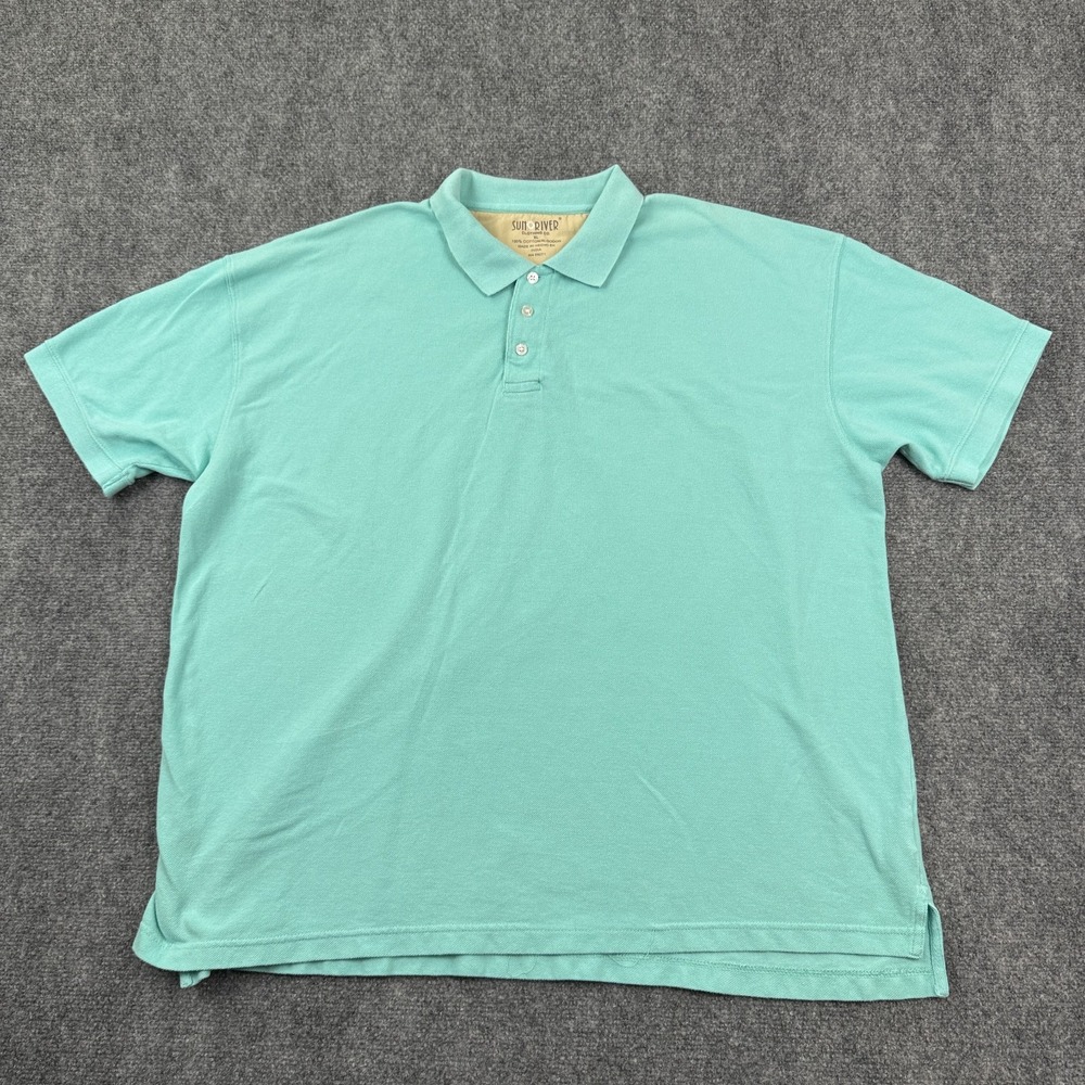Sun River Mens Polo Shirt XL Regular Fit Aqua Green 100% Cotton Short Sleeve